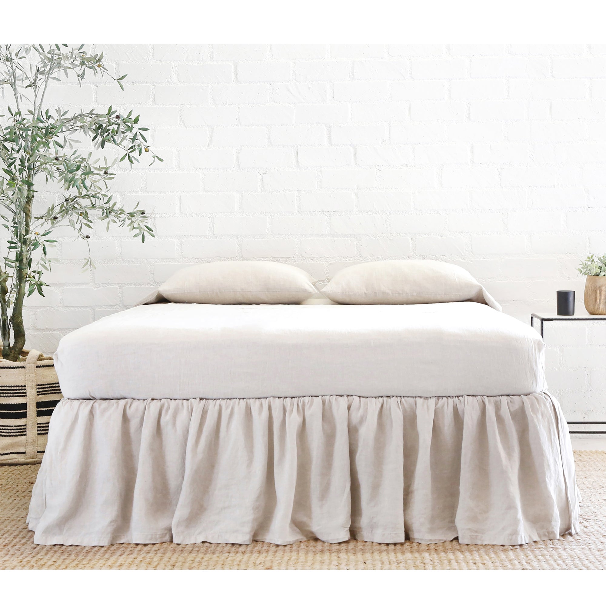 Gathered Linen Bedskirt Pom Pom At Home