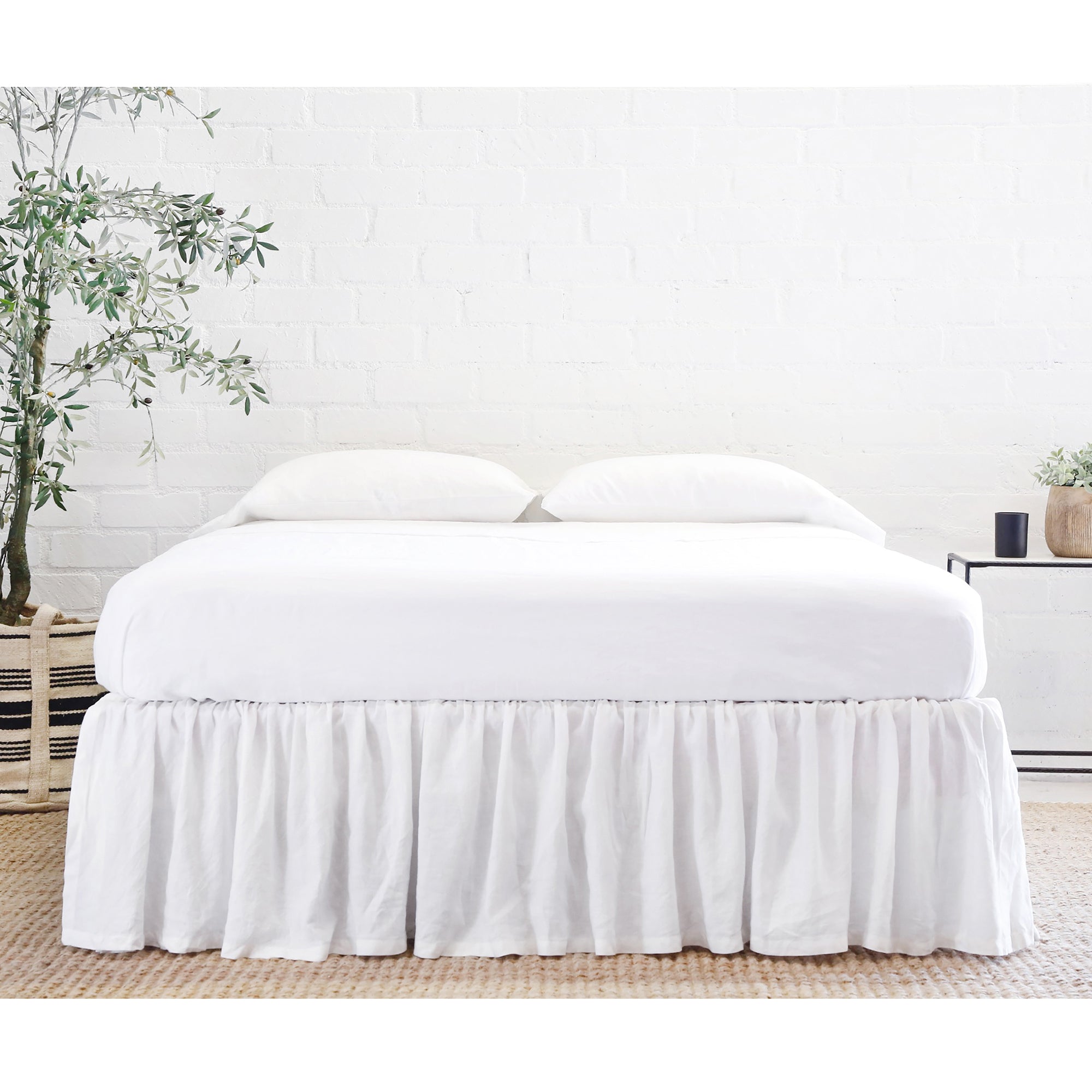 Gathered Linen Bedskirt Pom Pom At Home
