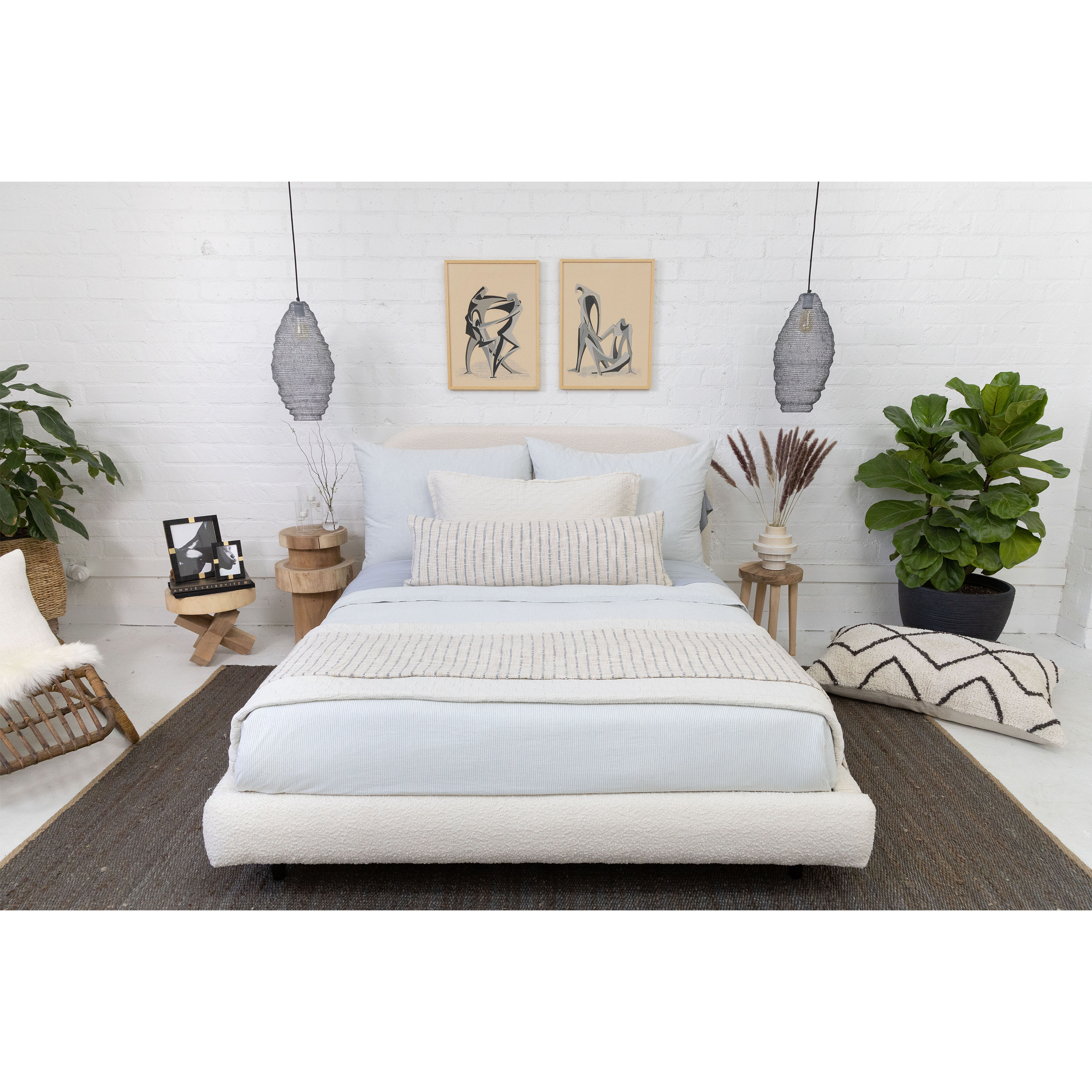 Jojo Oversized Throw-60&quot; x 90&quot; Throw-Ivory/Blue Grey-Pom Pom at Home