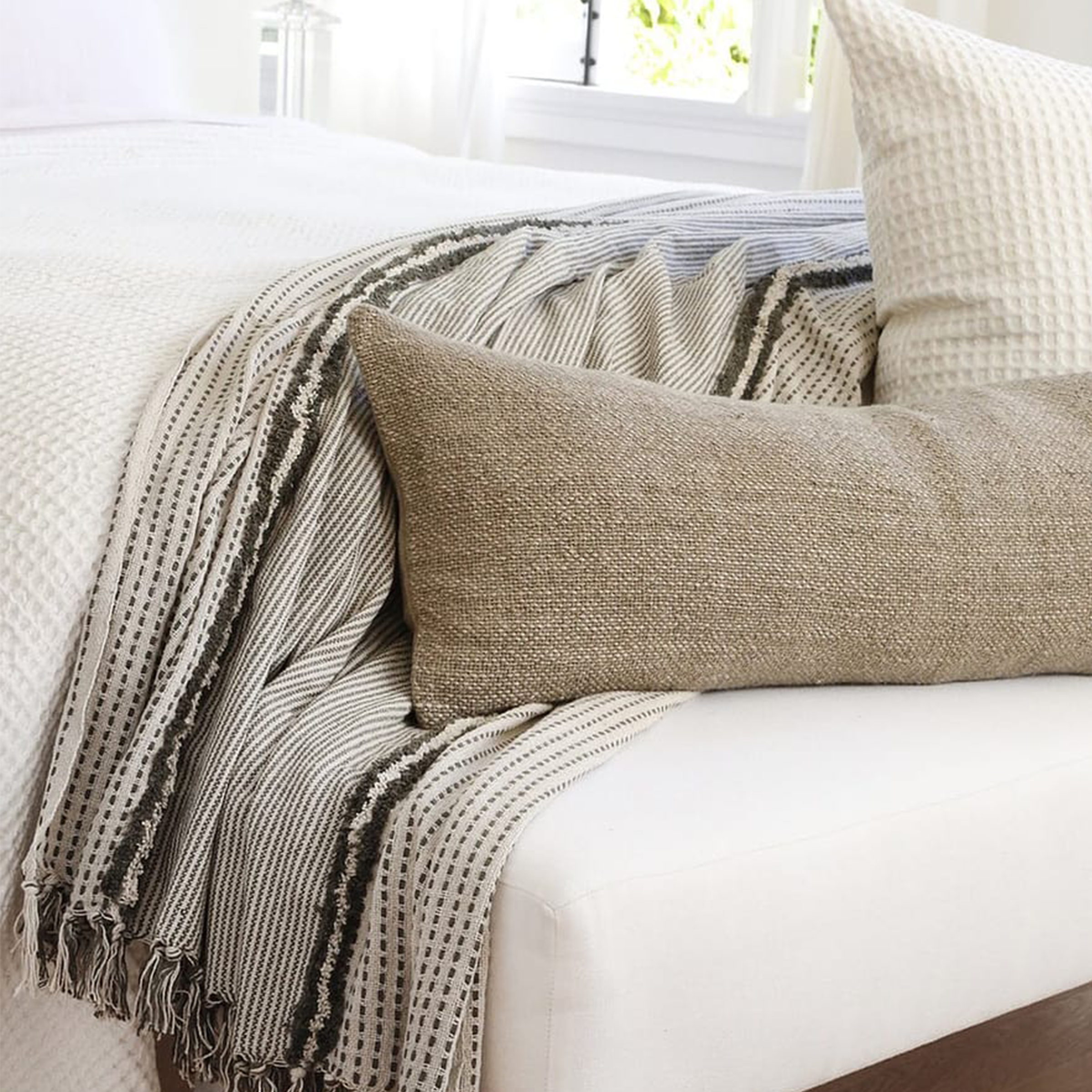 Jagger Oversized Throw-60" x 90" Throw-Ivory/Moss-Pom Pom at Home