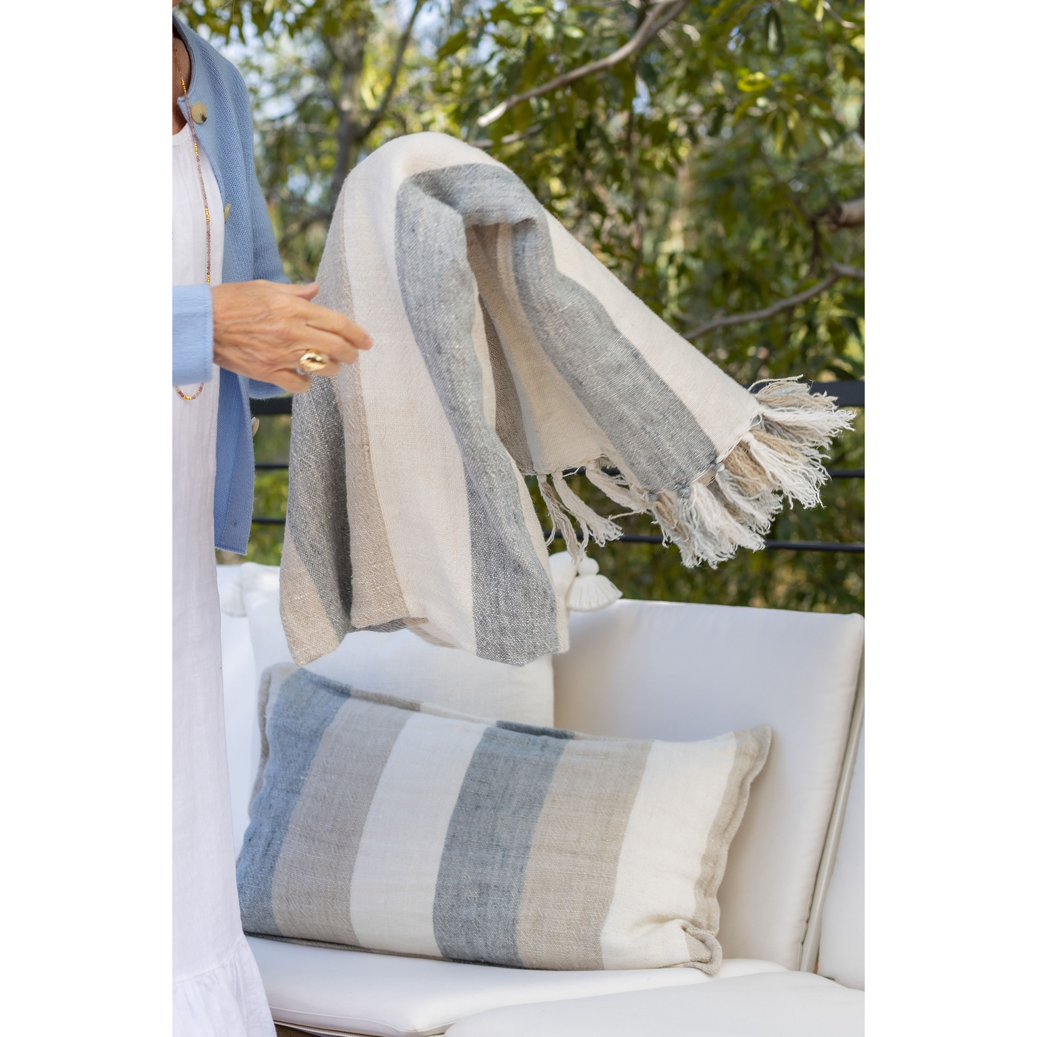 Naples Oversized Throw-60" x 90" Throw-Ocean/Natural-Pom Pom at Home