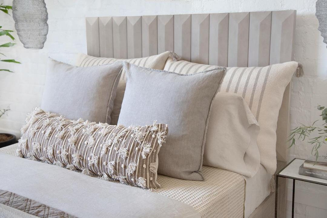 Nora Hand Woven Pillow 14" X 40" With Insert-14x40 Pillow With Insert-Taupe/Ivory-Pom Pom at Home