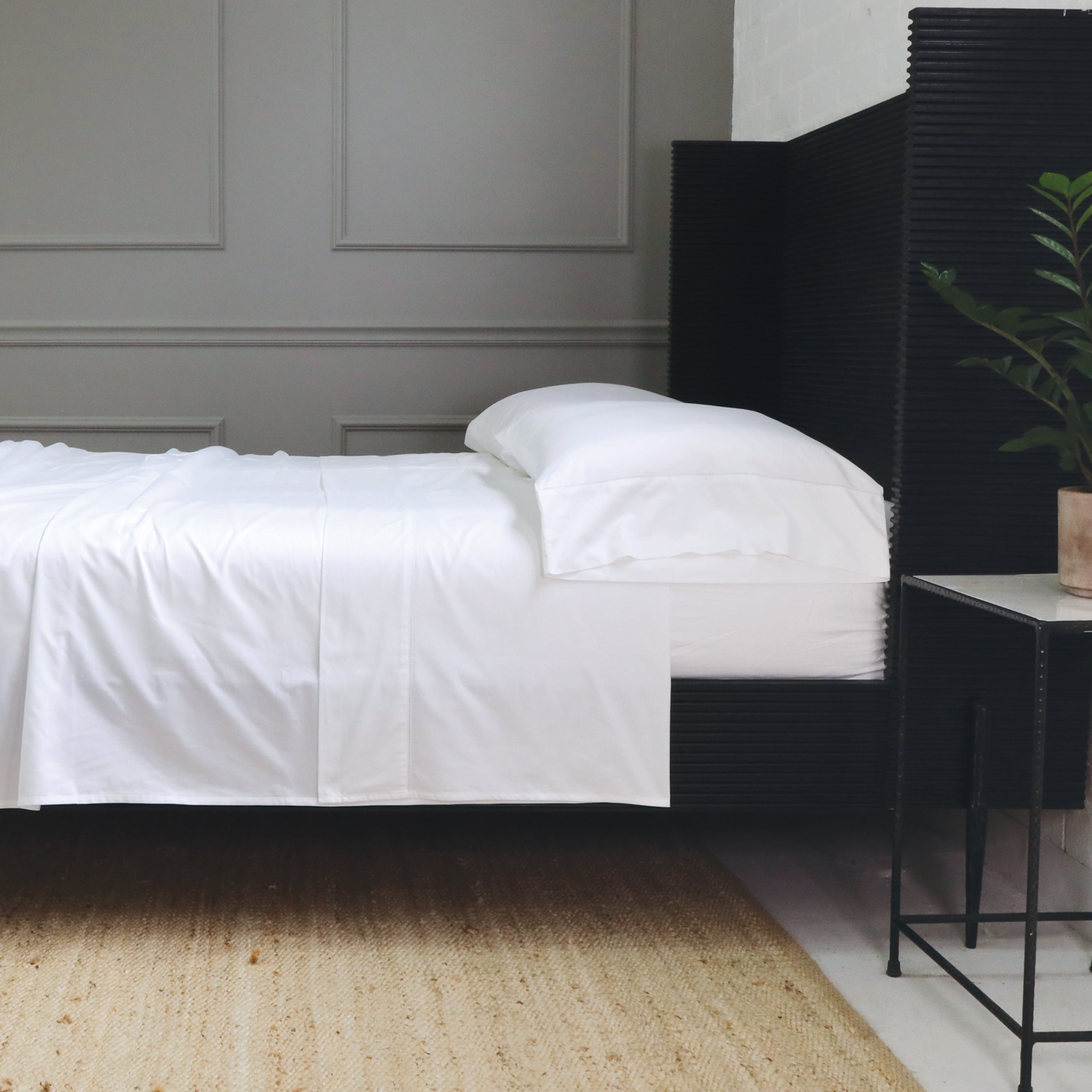 Classico Hemstitch Cotton Sateen Sheet Set-Twin Sheet Set (Fitted‚ Flat + 1 Standard Pillowcase)-White-Pom Pom at Home