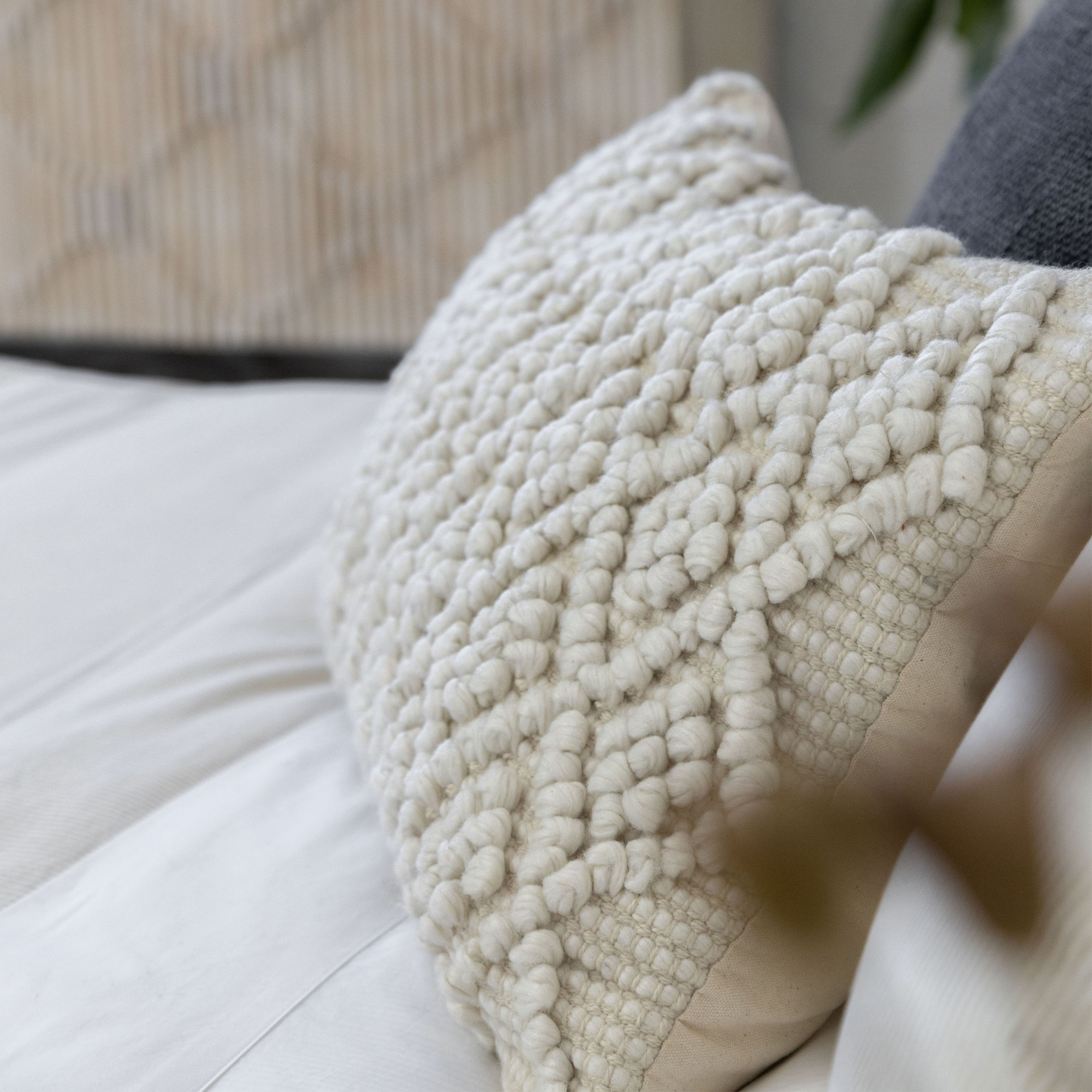 Coco Hand Woven Pillow With Insert-14x24 Pillow With Insert-Ivory-Pom Pom at Home