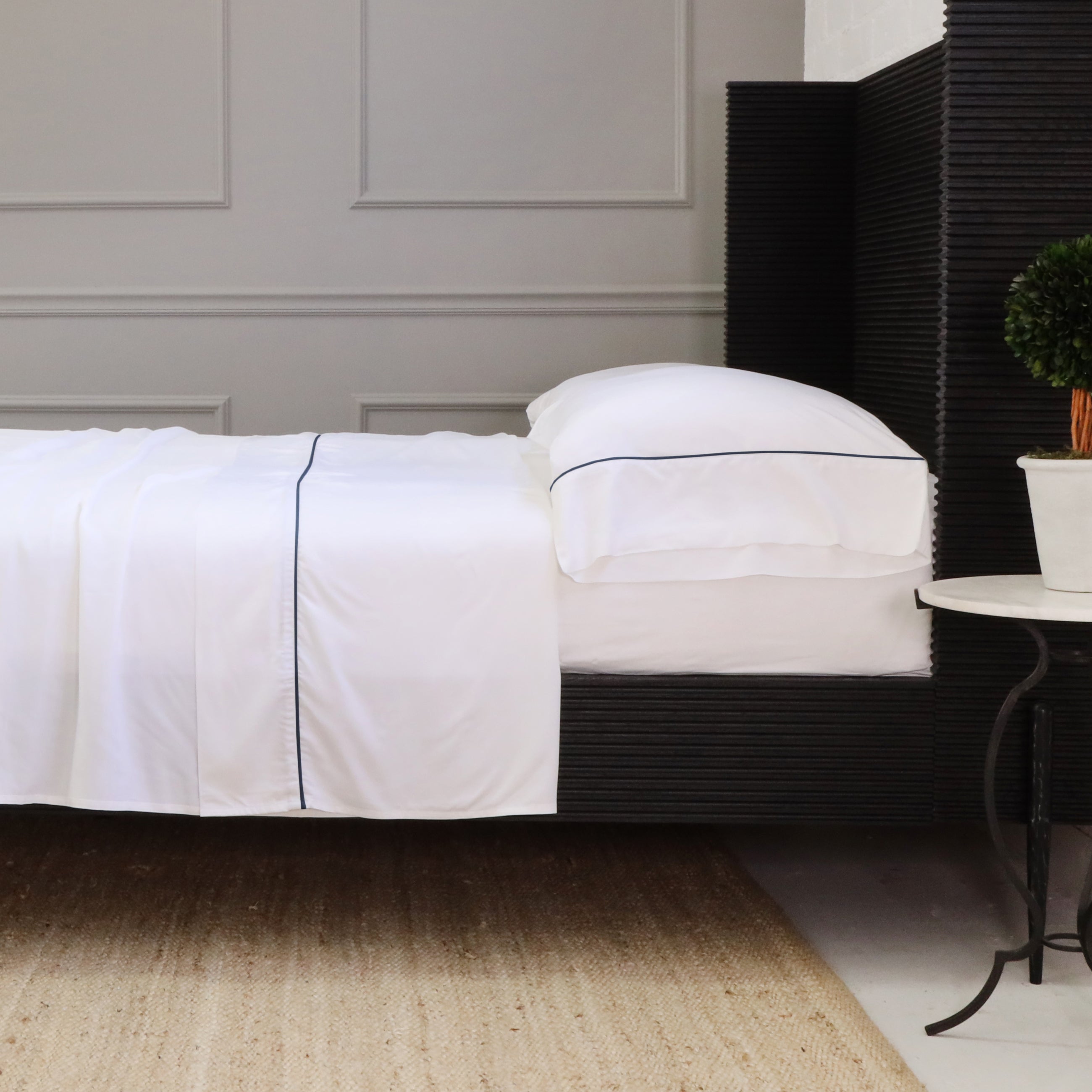 Sheena Bamboo Sateen Sheet Set-Twin Sheet Set (Fitted‚ Flat + 1 Standard Pillowcase)-Navy-Pom Pom at Home