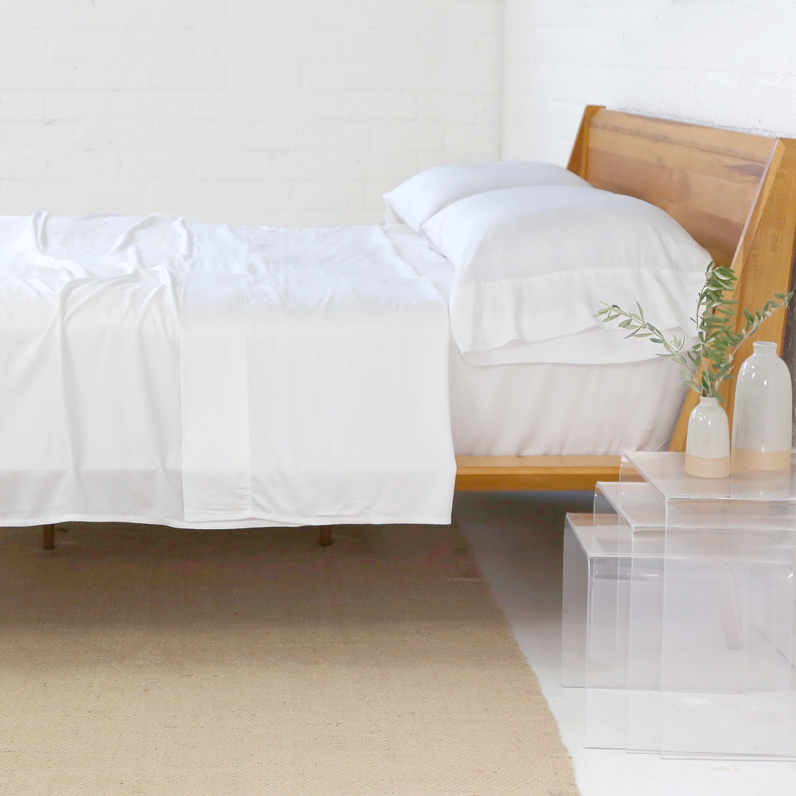 Cotton Sateen Sheet Set-Twin Sheet Set (Fitted‚ Flat + 1 Standard Pillowcase)-White-Pom Pom at Home