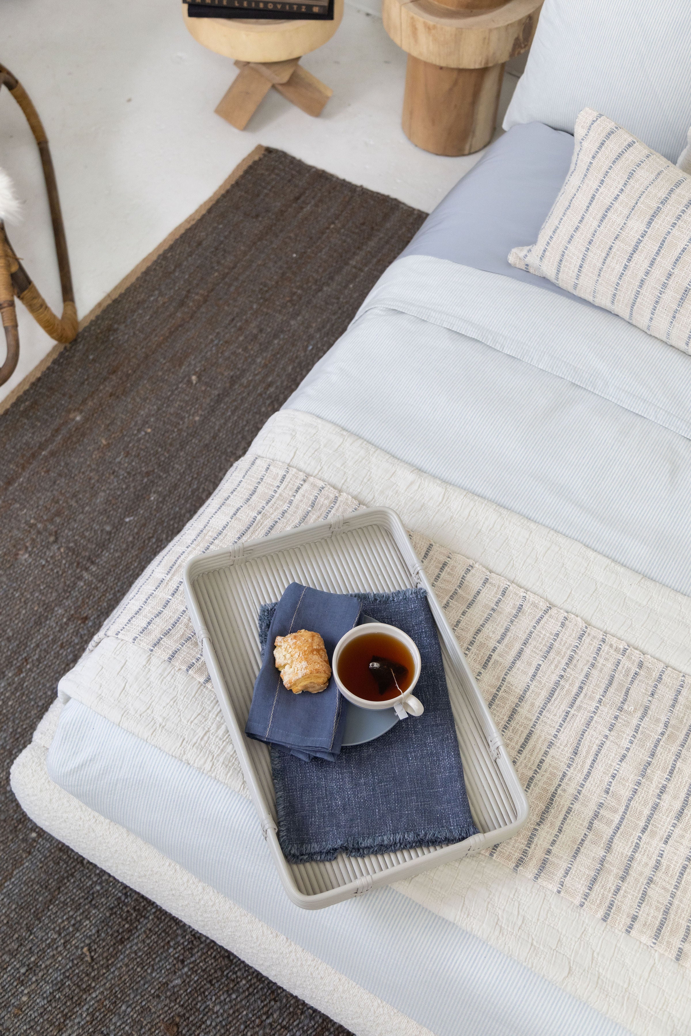 Jojo Oversized Throw-60&quot; x 90&quot; Throw-Ivory/Blue Grey-Pom Pom at Home