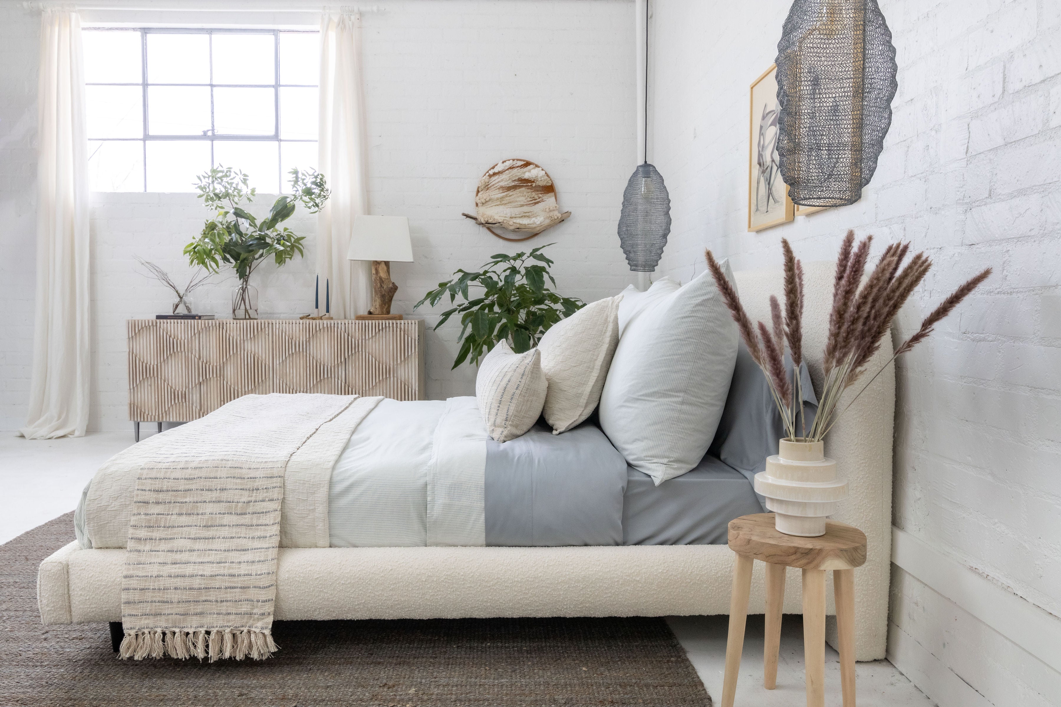 Jojo Oversized Throw-60&quot; x 90&quot; Throw-Ivory/Blue Grey-Pom Pom at Home