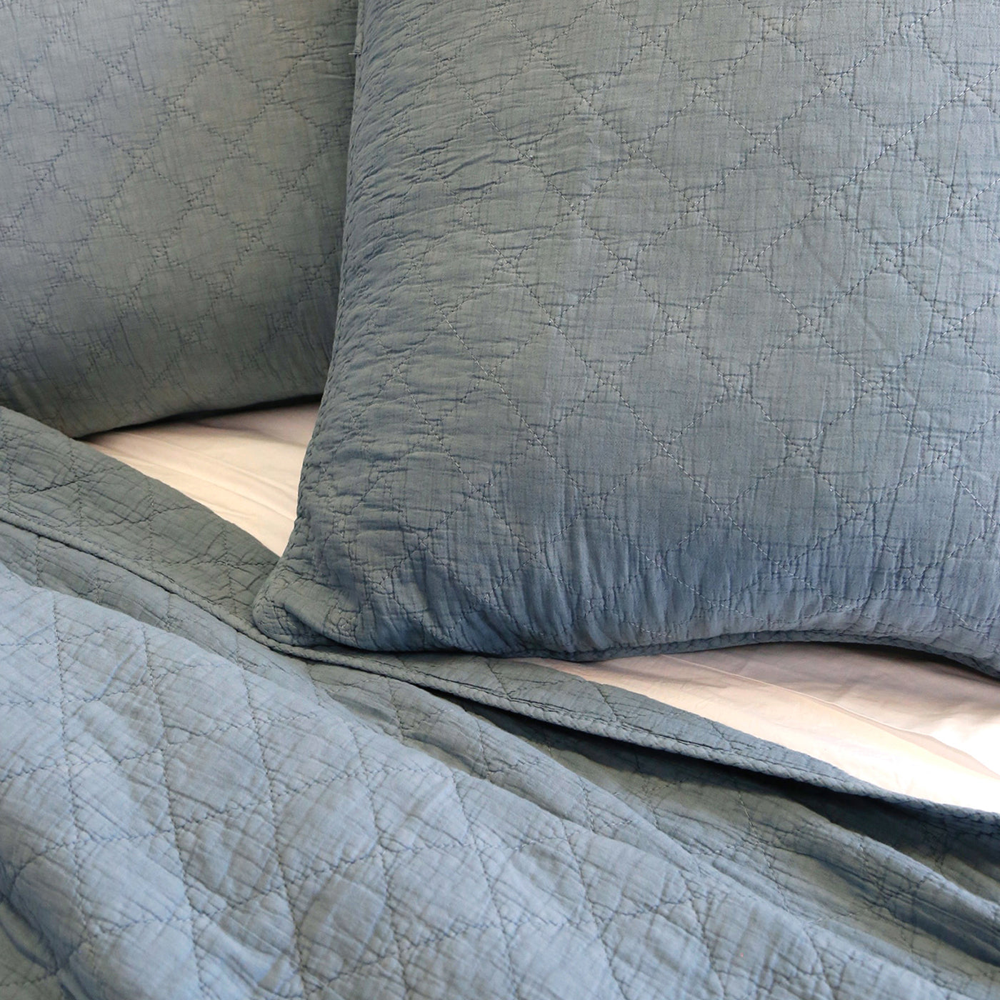 huntington - dusty blue color - coverlet - pom pom at home
