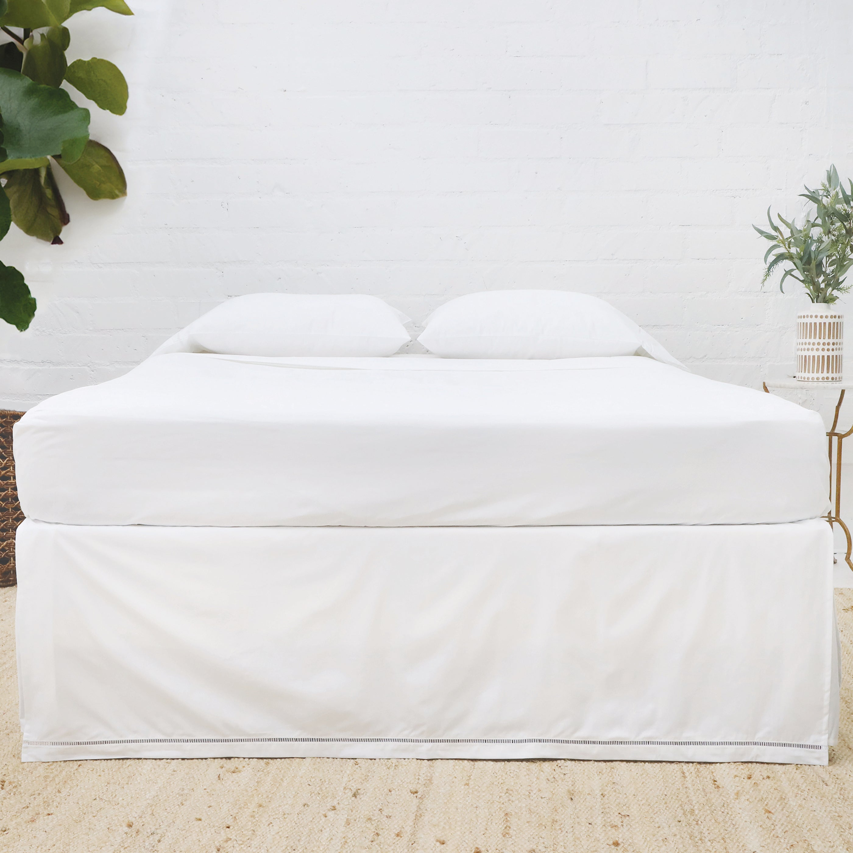 Como Ladder Stitch Cotton Sateen Bedskirt-Twin-White-Pom Pom at Home