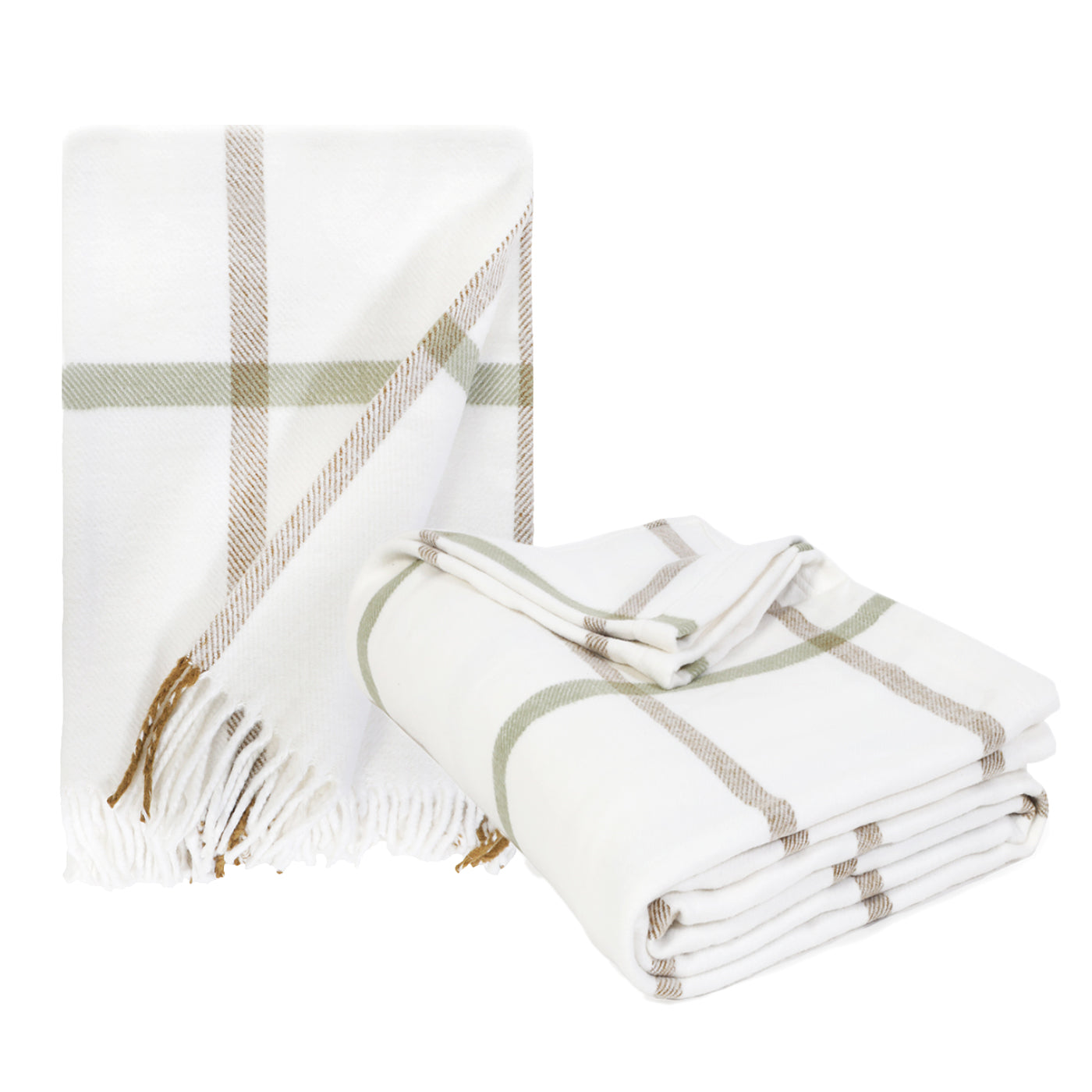 Copenhagen Throw-50&quot; x 70&quot; Throw-White/Olive-Pom Pom at Home