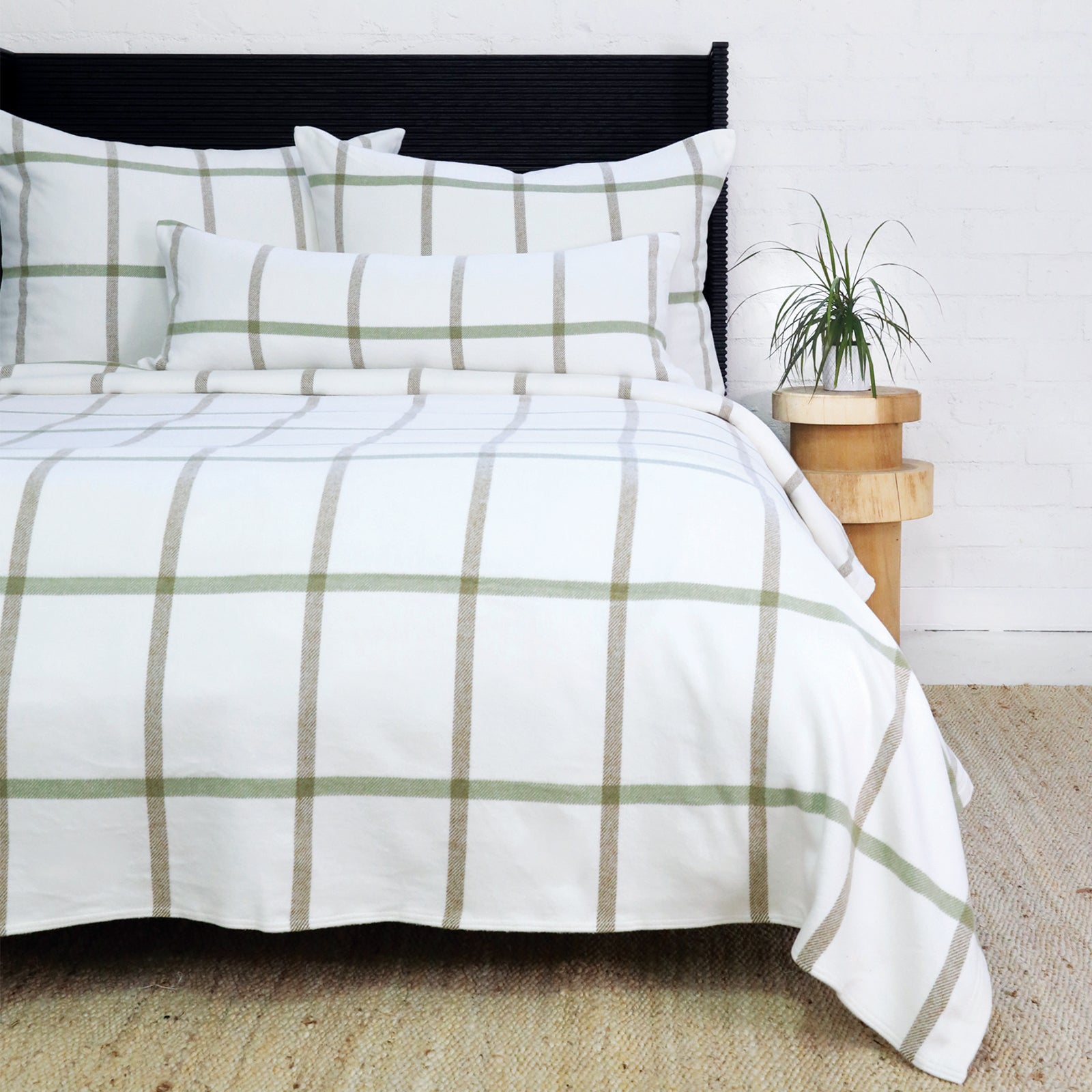 Copenhagen Blanket-Twin-White/Olive-Pom Pom at Home