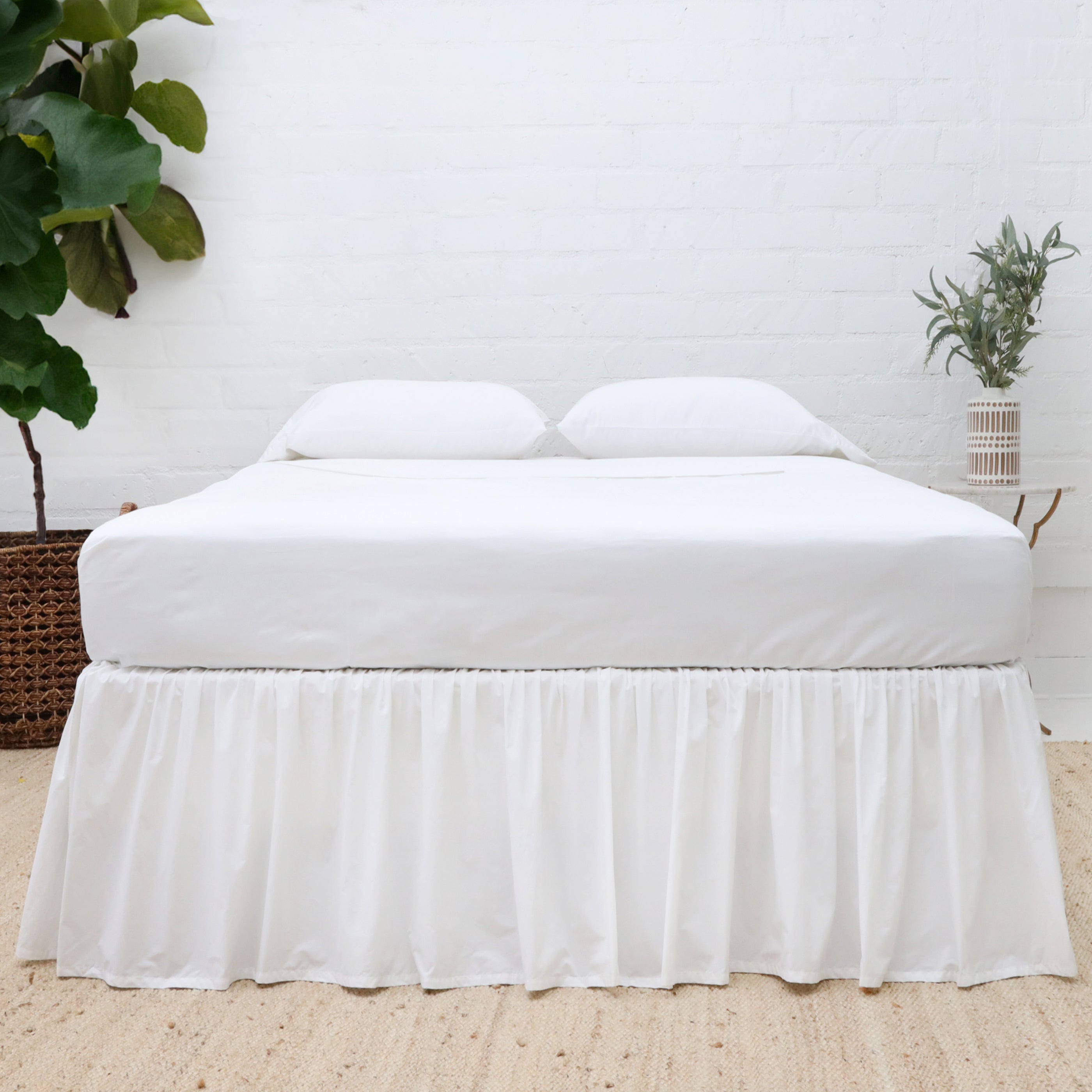 Gathered Cotton Sateen Bedskirt-Twin-White-Pom Pom at Home