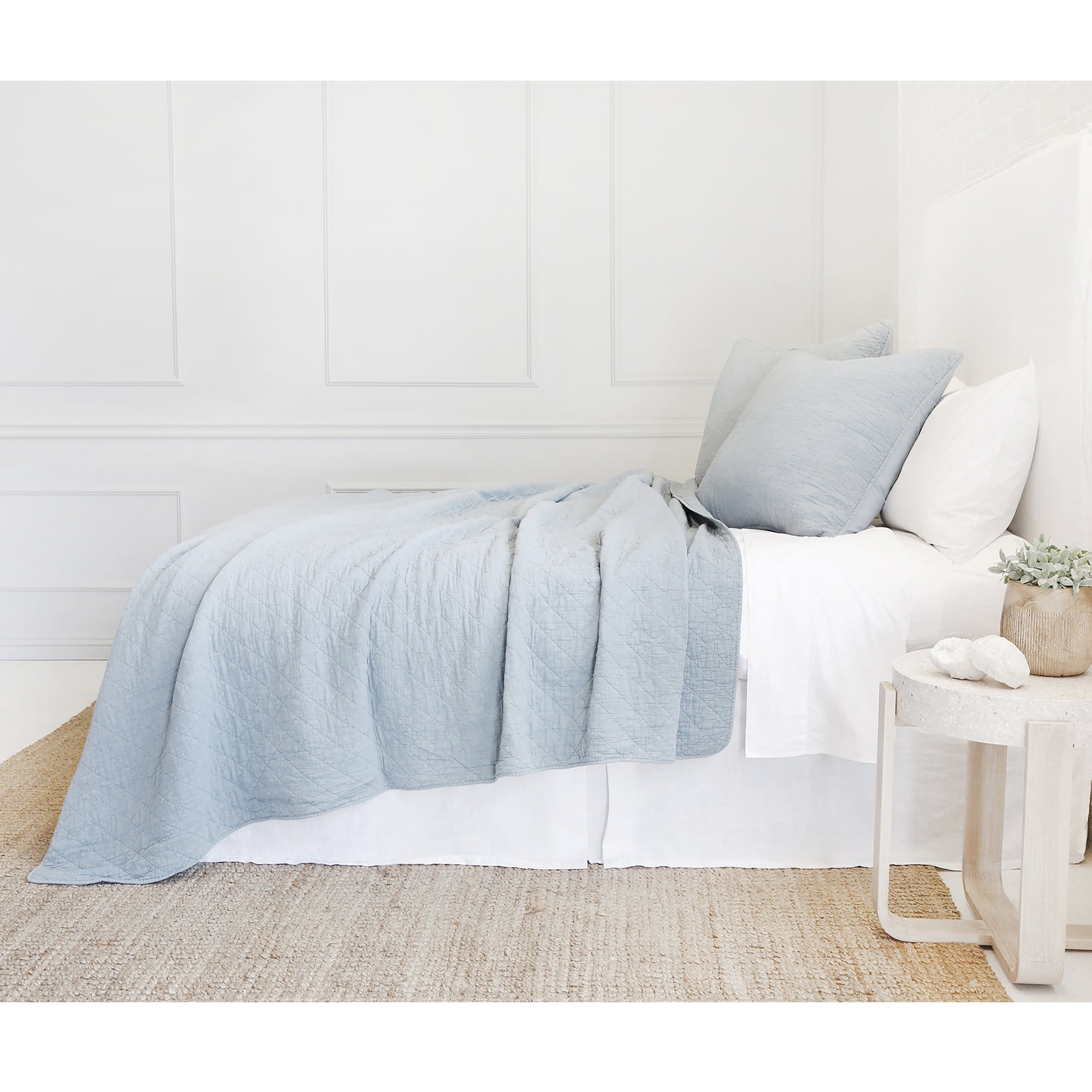 huntington - dusty blue color - coverlet - pom pom at home