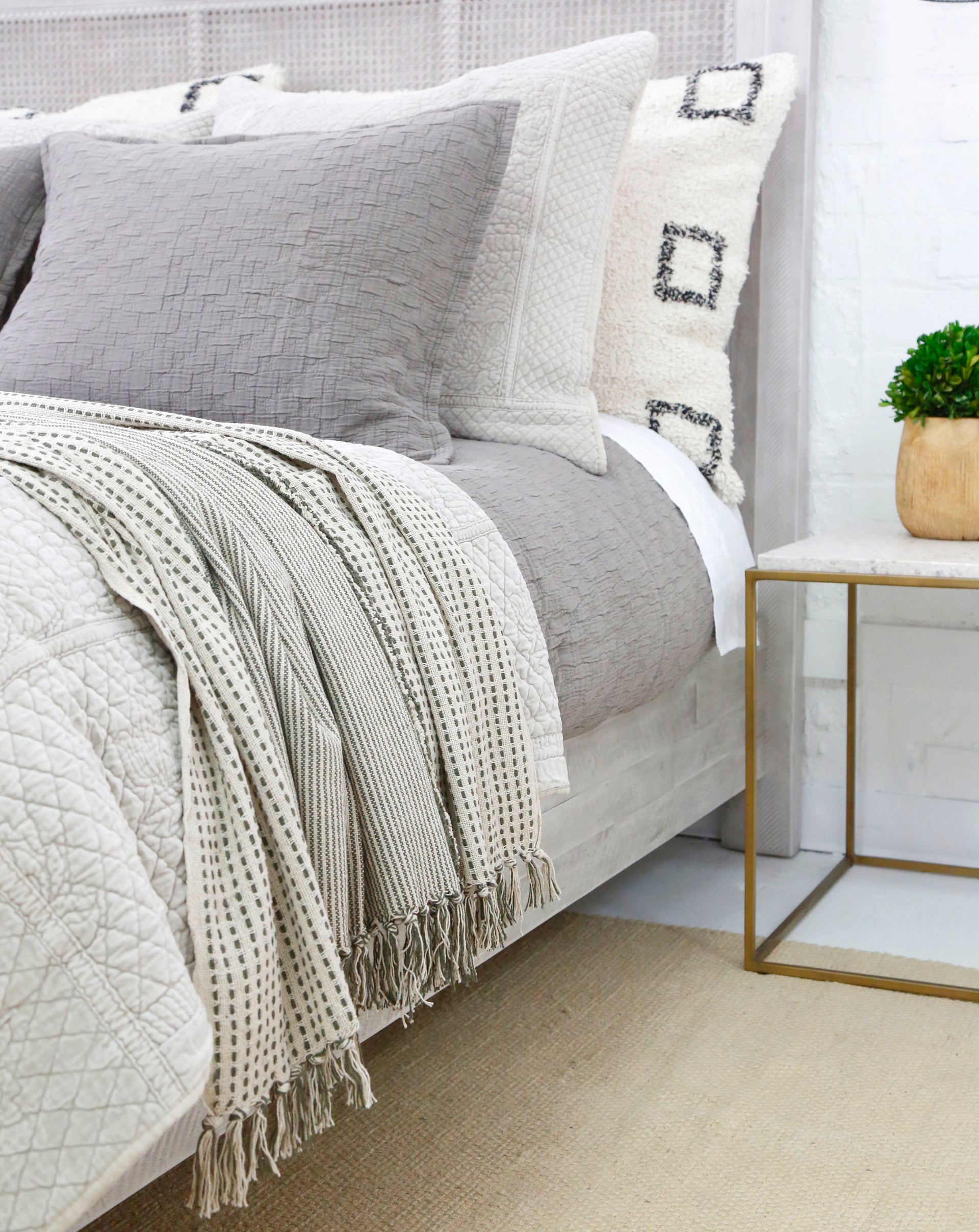 Jagger Oversized Throw-60" x 90" Throw-Ivory/Moss-Pom Pom at Home