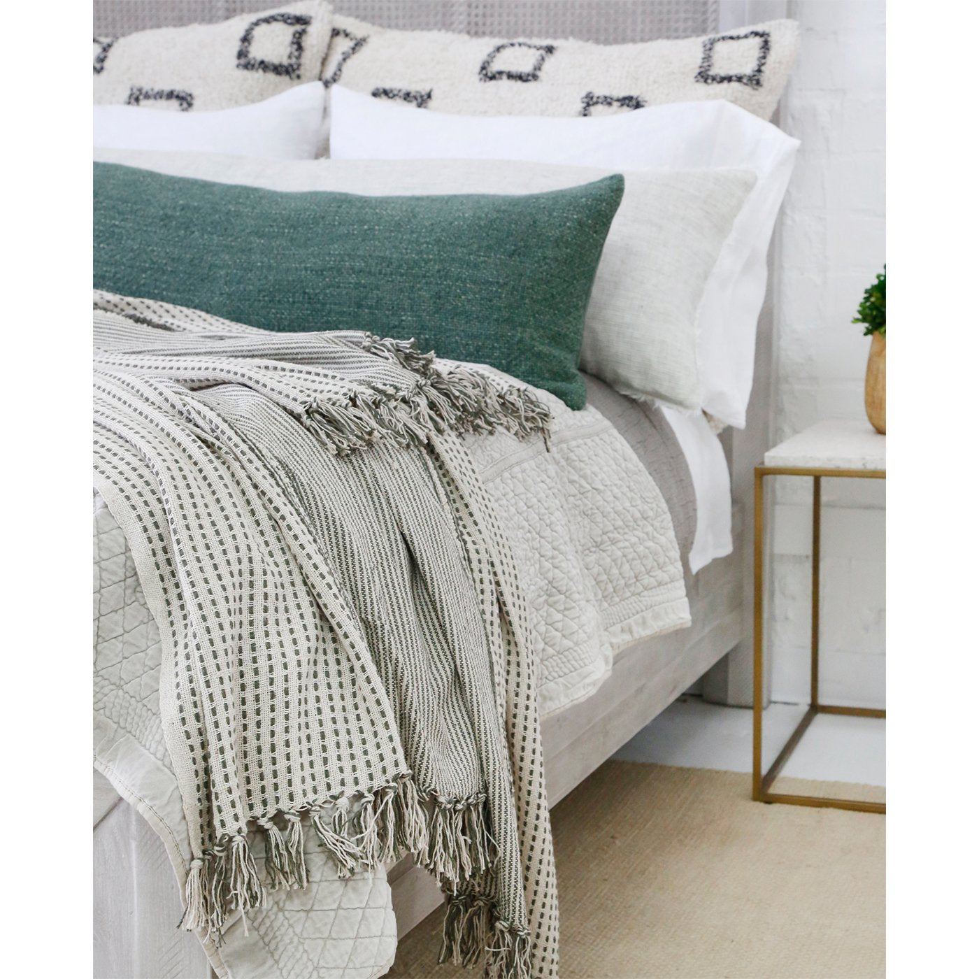Jagger Oversized Throw-60" x 90" Throw-Ivory/Moss-Pom Pom at Home