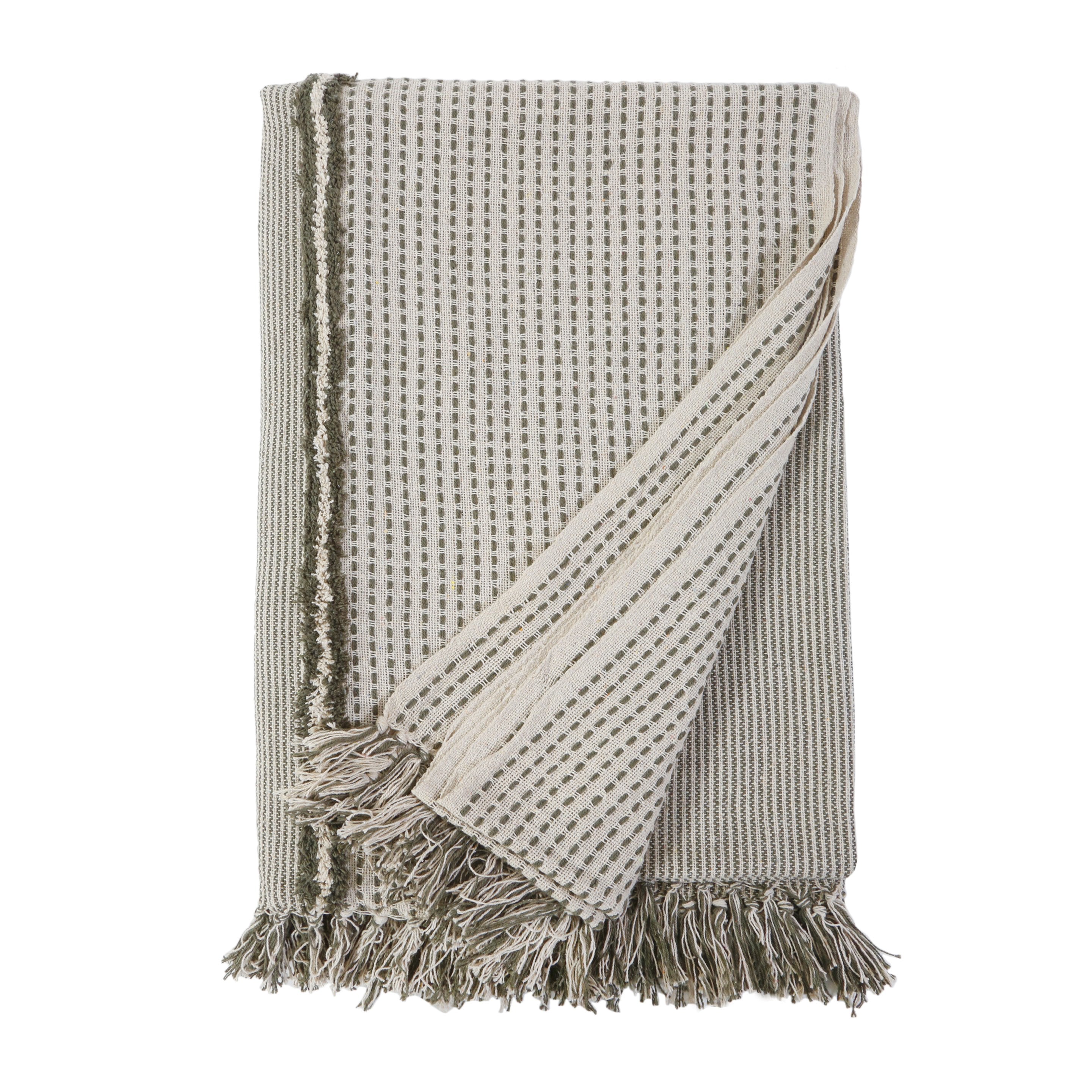 JAGGER OVERSIZED THROW - IVORY/ MOSS-Pom Pom at Home