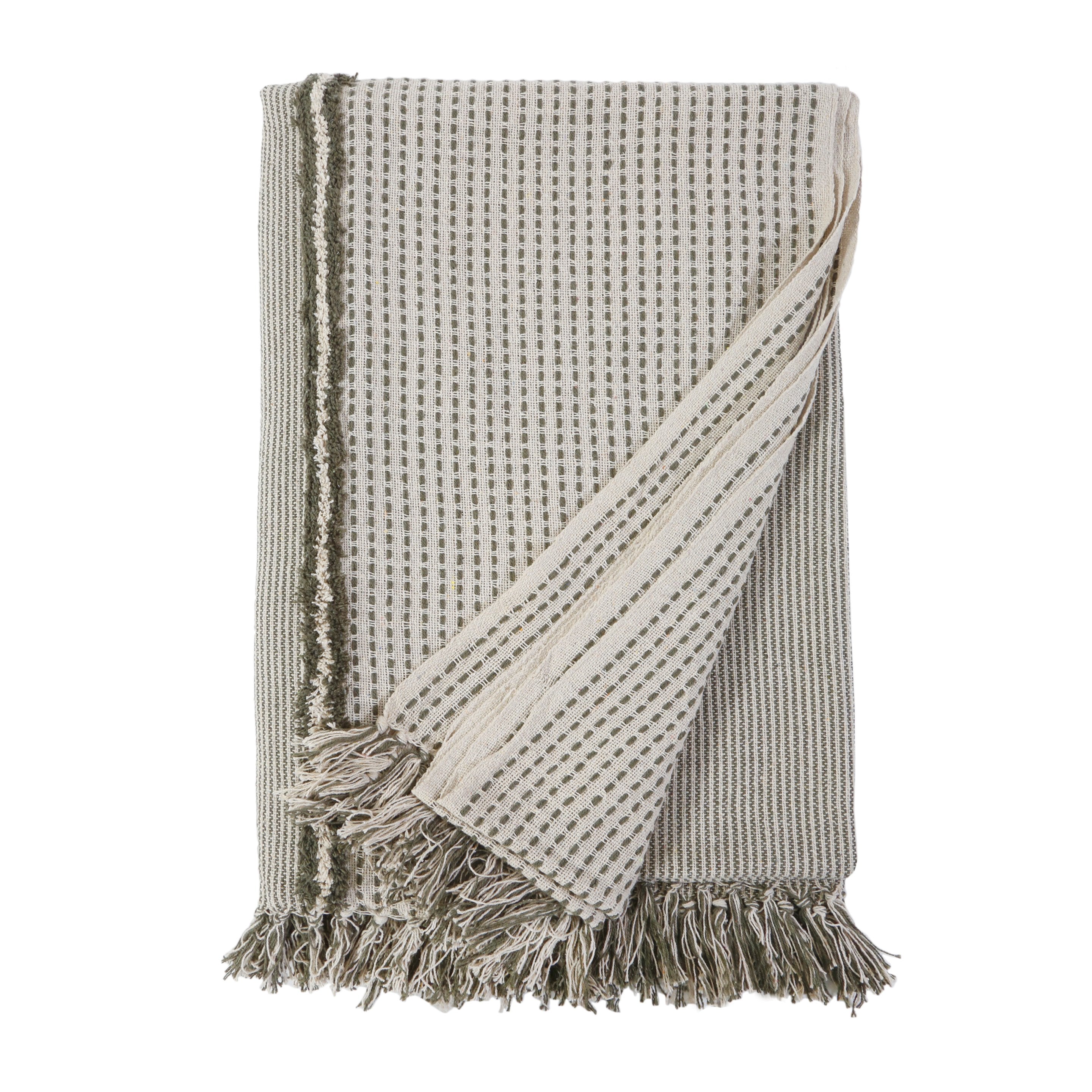 Jagger Oversized Throw-60" x 90" Throw-Ivory/Moss-Pom Pom at Home