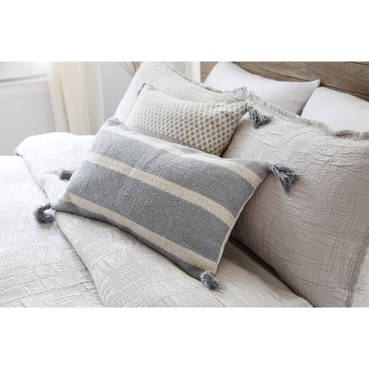 harbour matelasse collection - taupe color - coverlet - pom pom at home