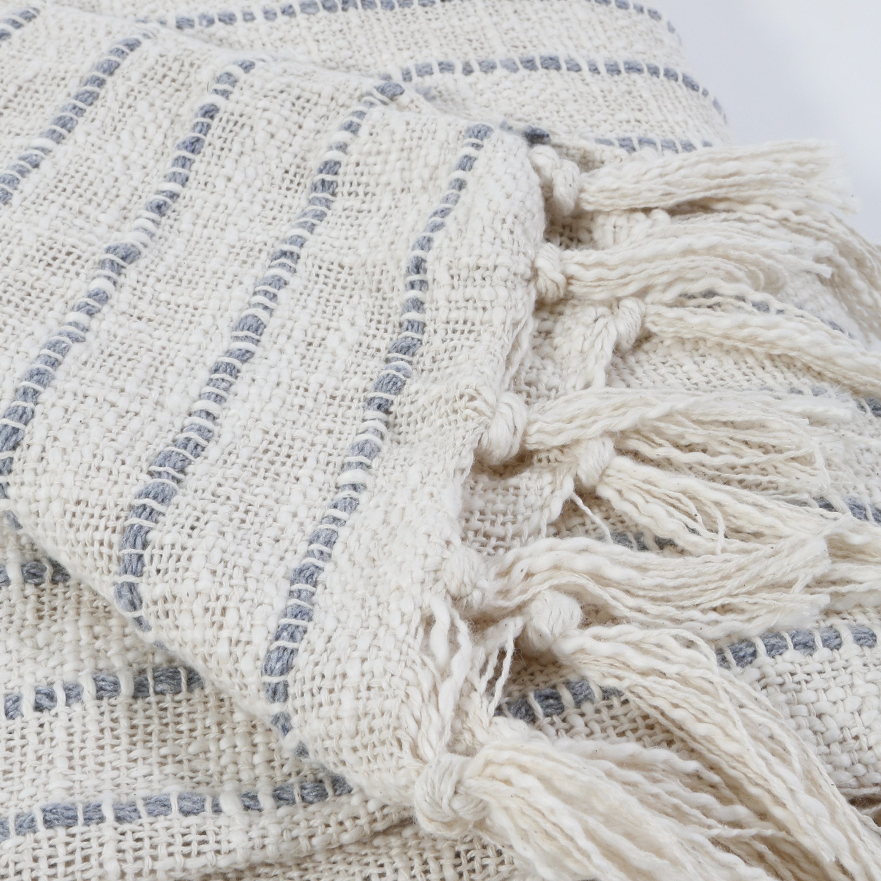 Jojo Oversized Throw-60&quot; x 90&quot; Throw-Ivory/Blue Grey-Pom Pom at Home