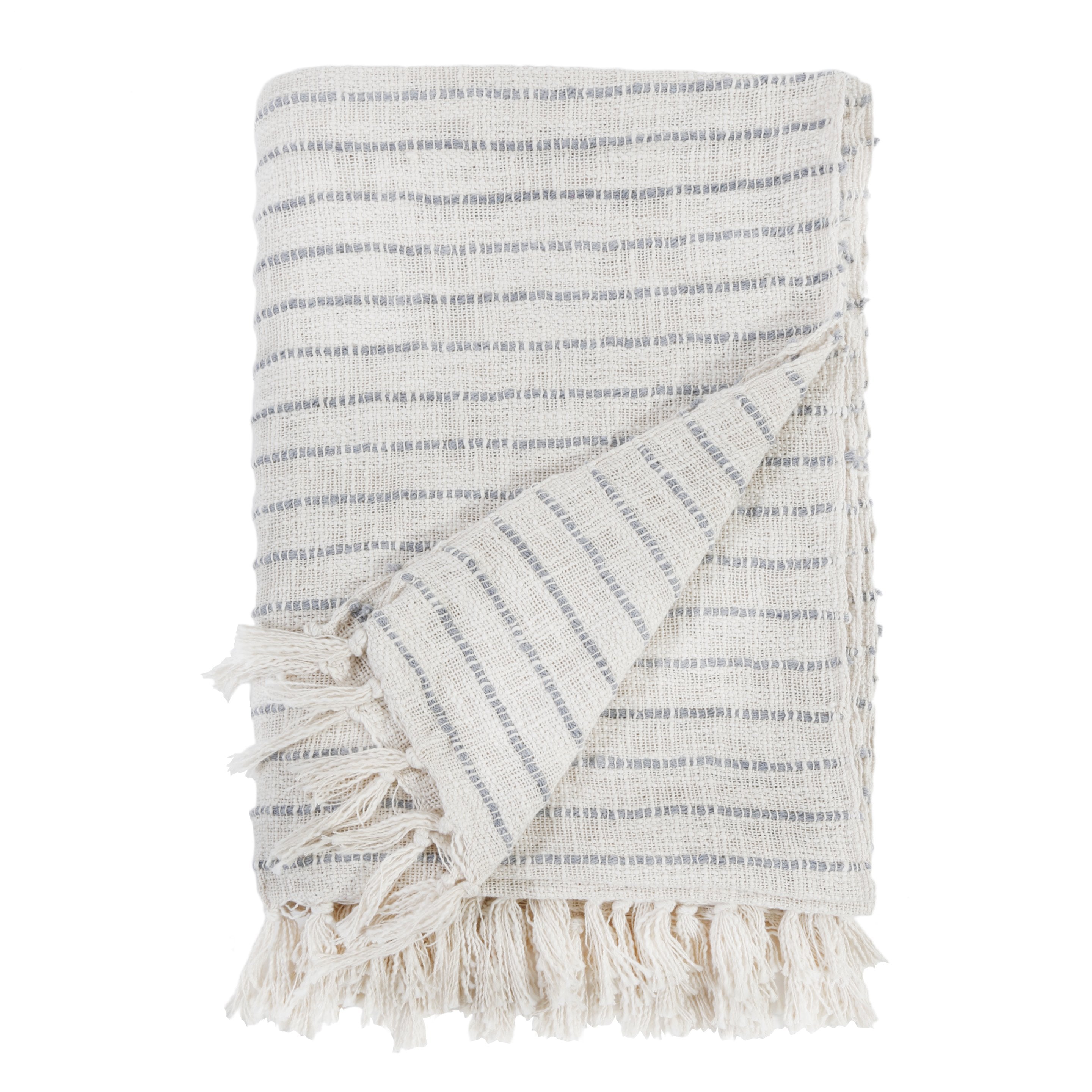 Jojo Oversized Throw-60&quot; x 90&quot; Throw-Ivory/Blue Grey-Pom Pom at Home
